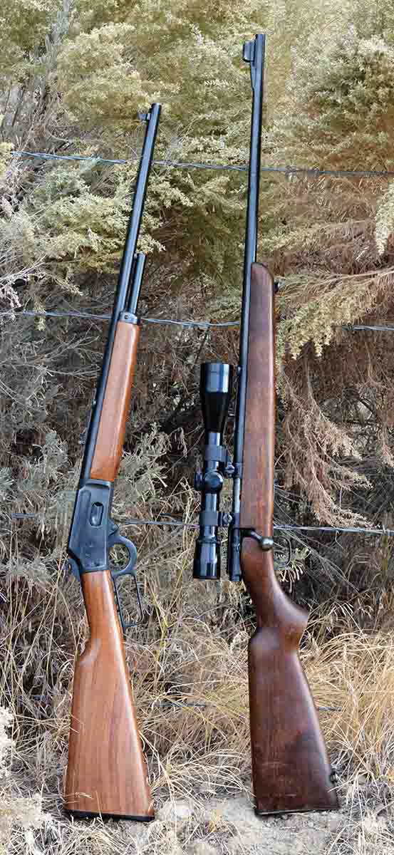While a Winchester Model 43 rifle (right) was the primary test rifle used to develop .218 Bee “Pet Loads” data, a Marlin Model 1894CL (left) was used to cross-reference select loads and to check for proper function.